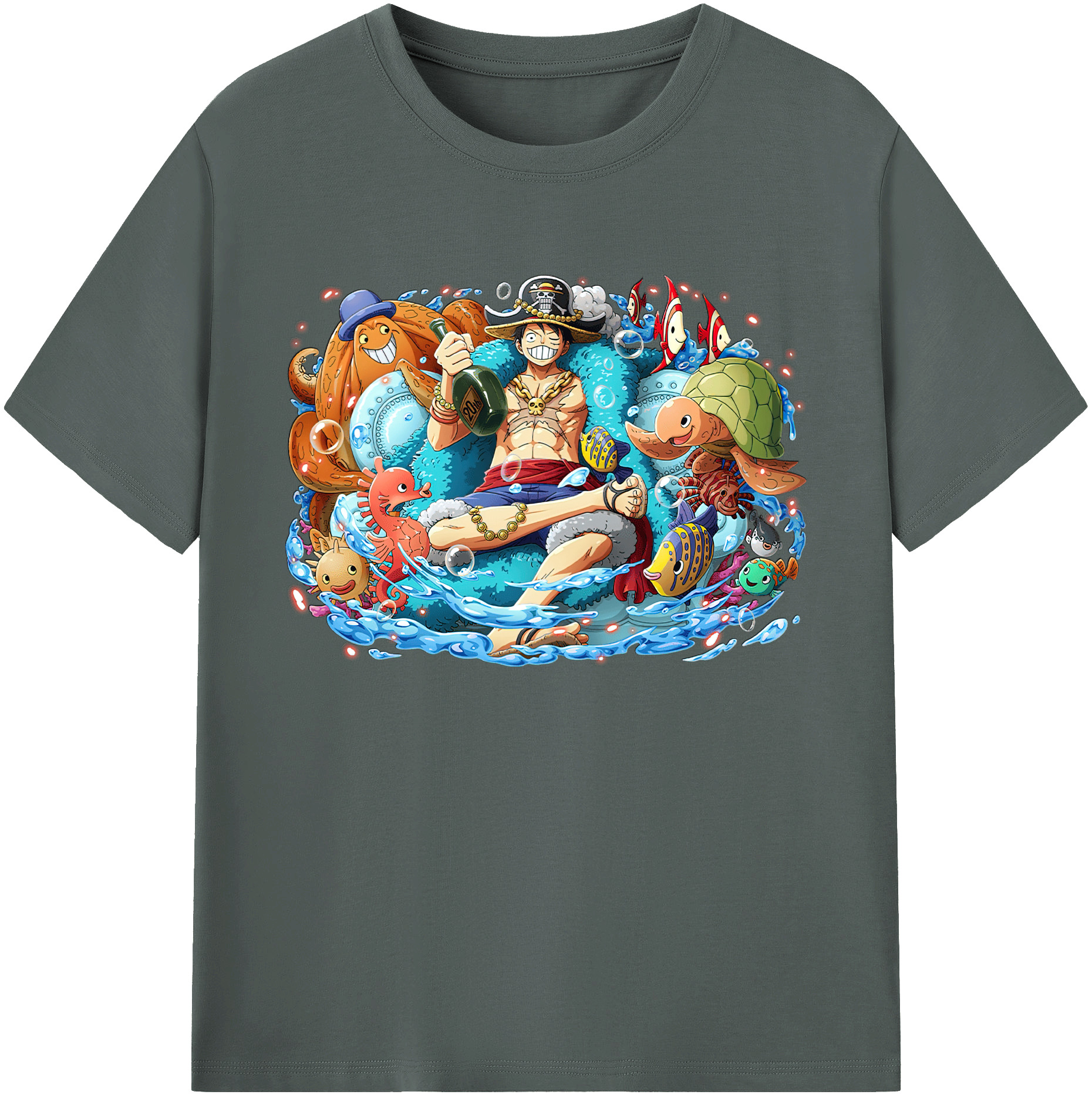 ワンピース モンキー・D・ルフィ ONE PIECE Monkey D. Luffy 綿100％ メンズ半袖Tシャツ｜肌触りやわらか＆通気性